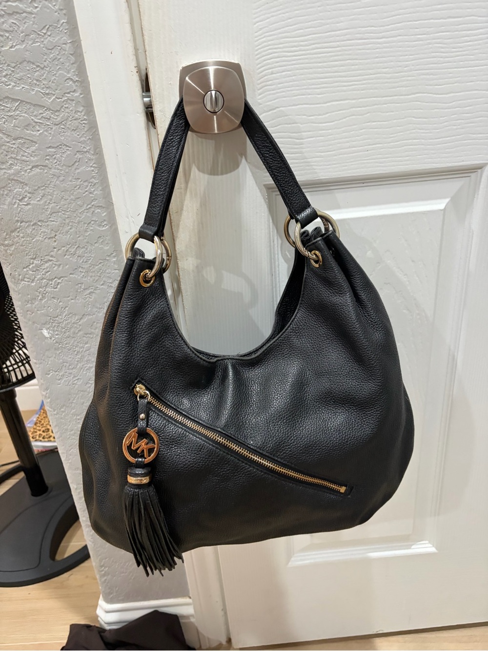 Michael Kors Black Pebbled Leather Hobo with Tassel Charm